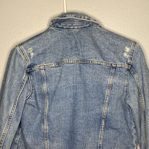 Zara Cropped Distressed Jean Denim Light Wash Jacket Size XS - Picture 10 of 13